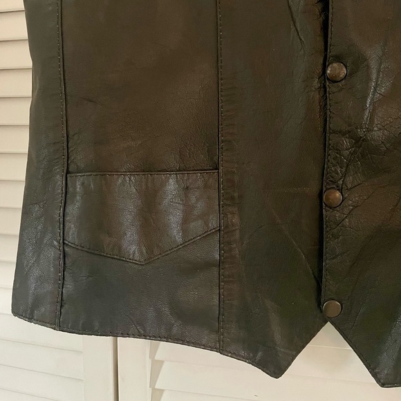 SILVER BIKE Leather Biker Vest, black. - Picture 5 of 6